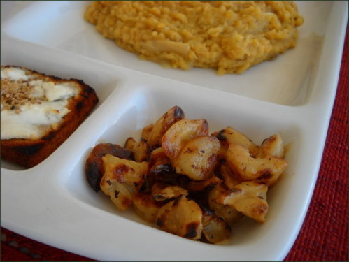 topinambours, lentilles corail et toast au chèvre